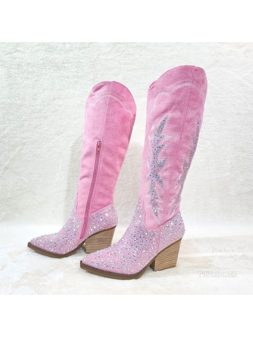 Anniston Baby Pink / Rhinestones Glamour Country Western Cowgirl Knee Boots - Picture 9 of 17
